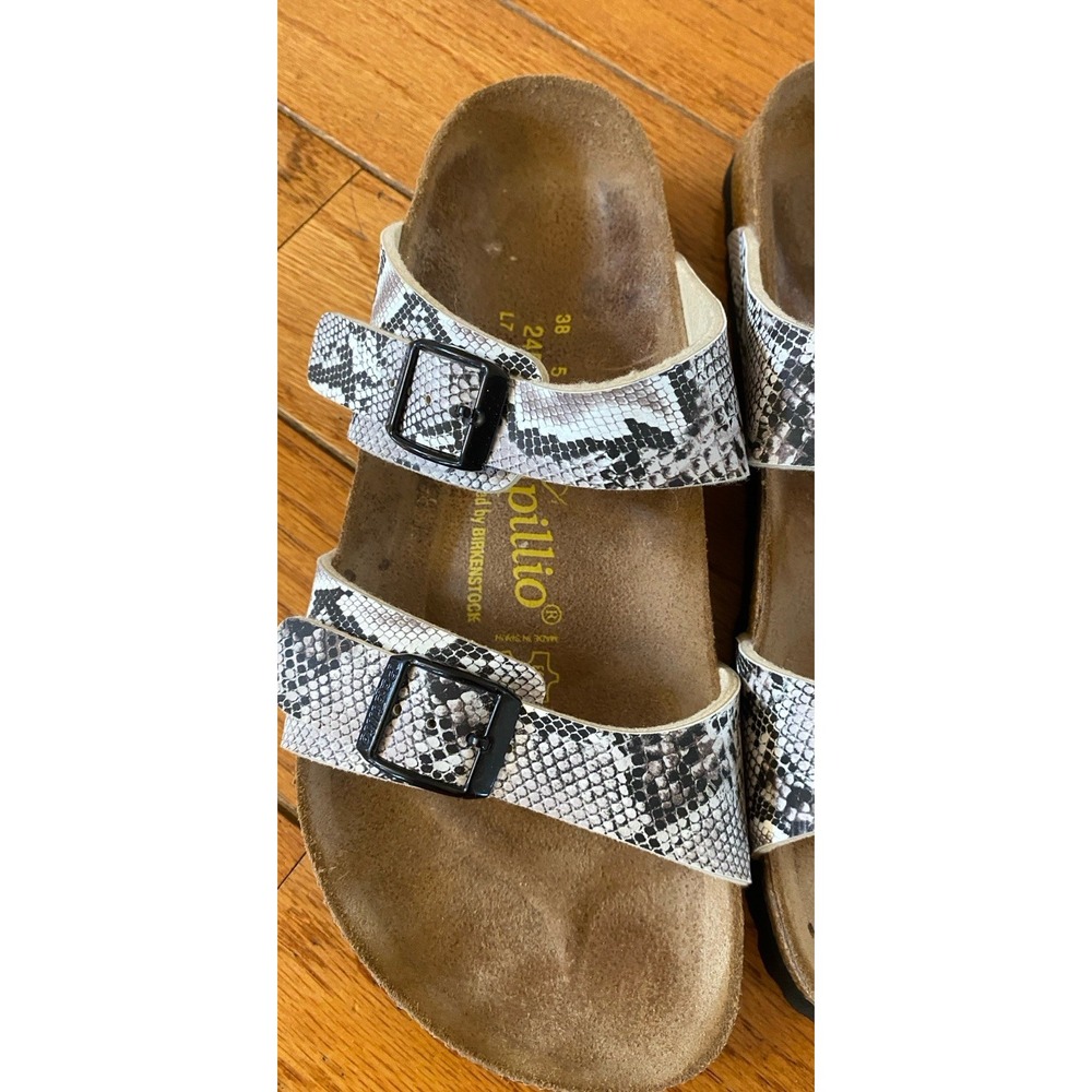 Birkenstock Papillio Size 38 7 Snakeskin Python Sydney Sandals Black White - Picture 3 of 8